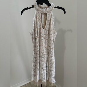 Francesca’s  Lace Overlay Halter Dress in Cream